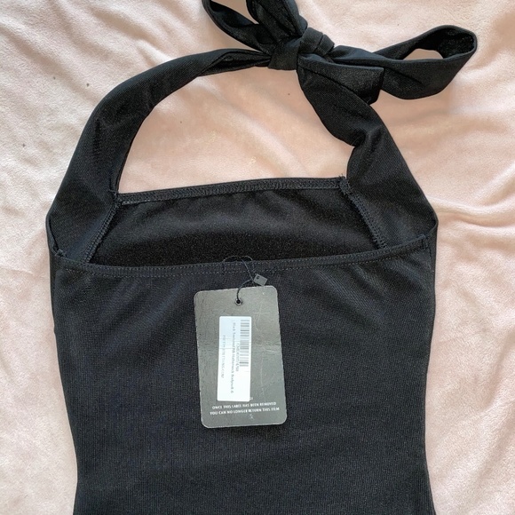 Black Textured Rib Halterneck Bodysuit - Picture 4 of 5